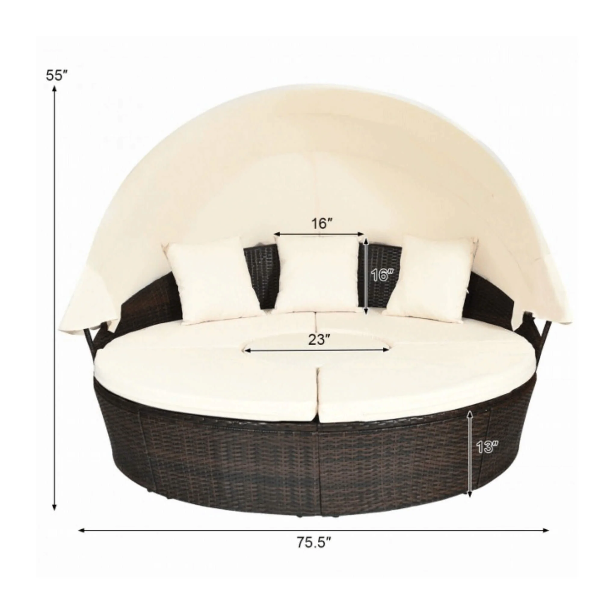 Alora Premium 76-Inch Round Outdoor Patio Rattan Daybed W/ Canopy & Table (SAK96418) - Image 13
