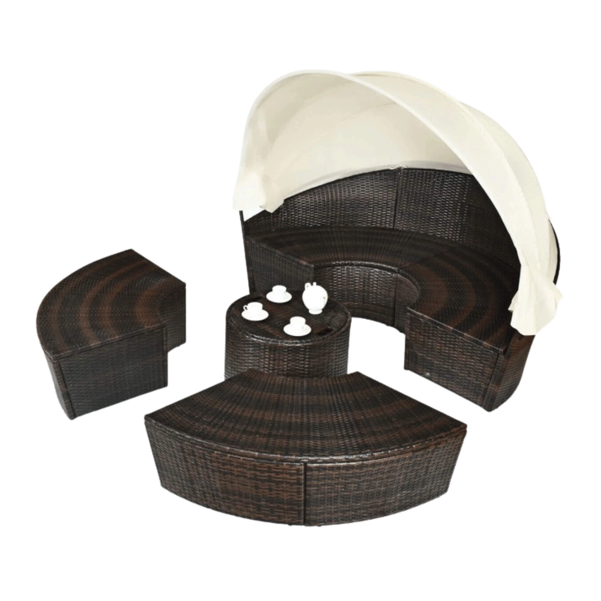 Alora Premium 76-Inch Round Outdoor Patio Rattan Daybed W/ Canopy & Table (SAK96418) - Image 3