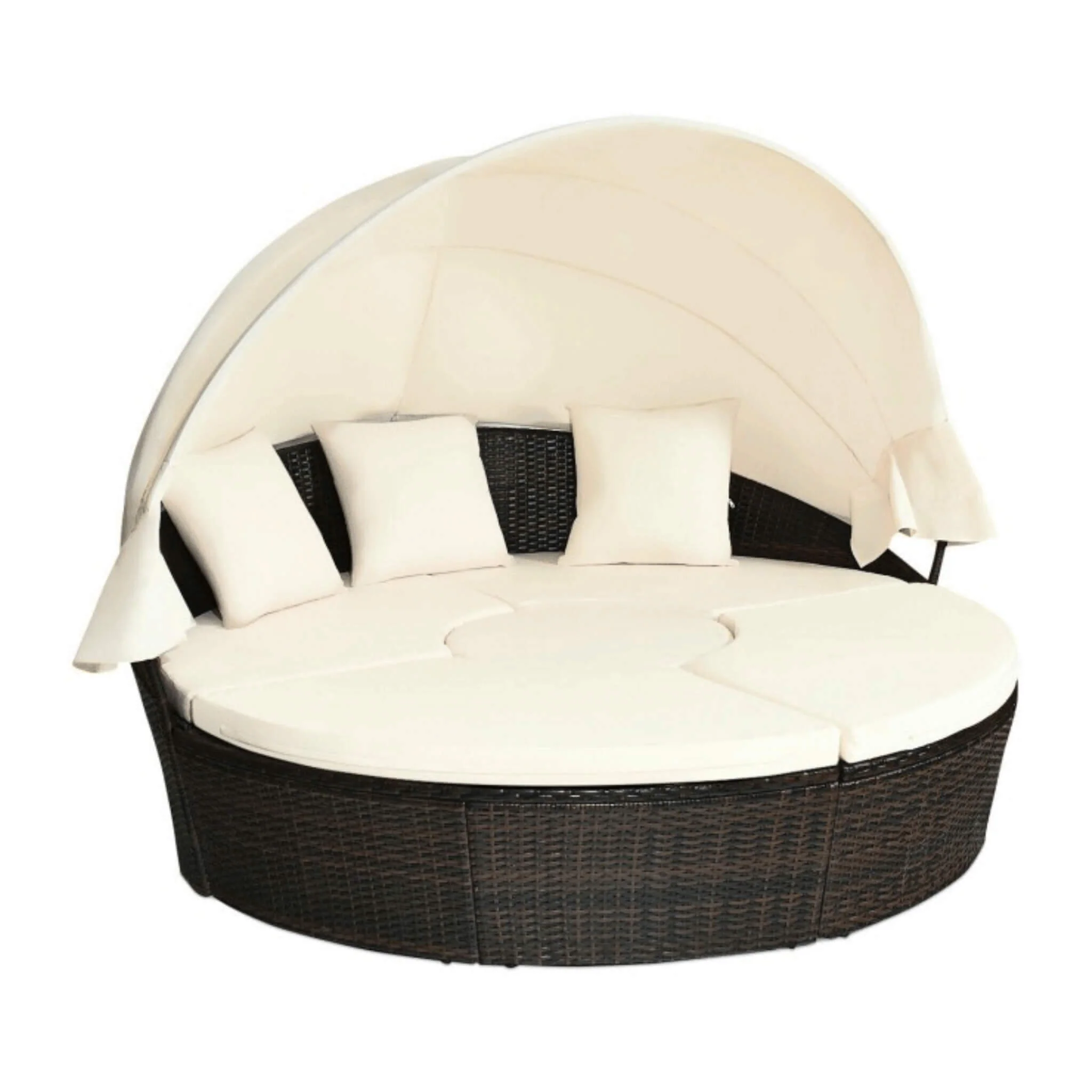 Alora Premium 76-Inch Round Outdoor Patio Rattan Daybed W/ Canopy & Table (SAK96418) - Image 4