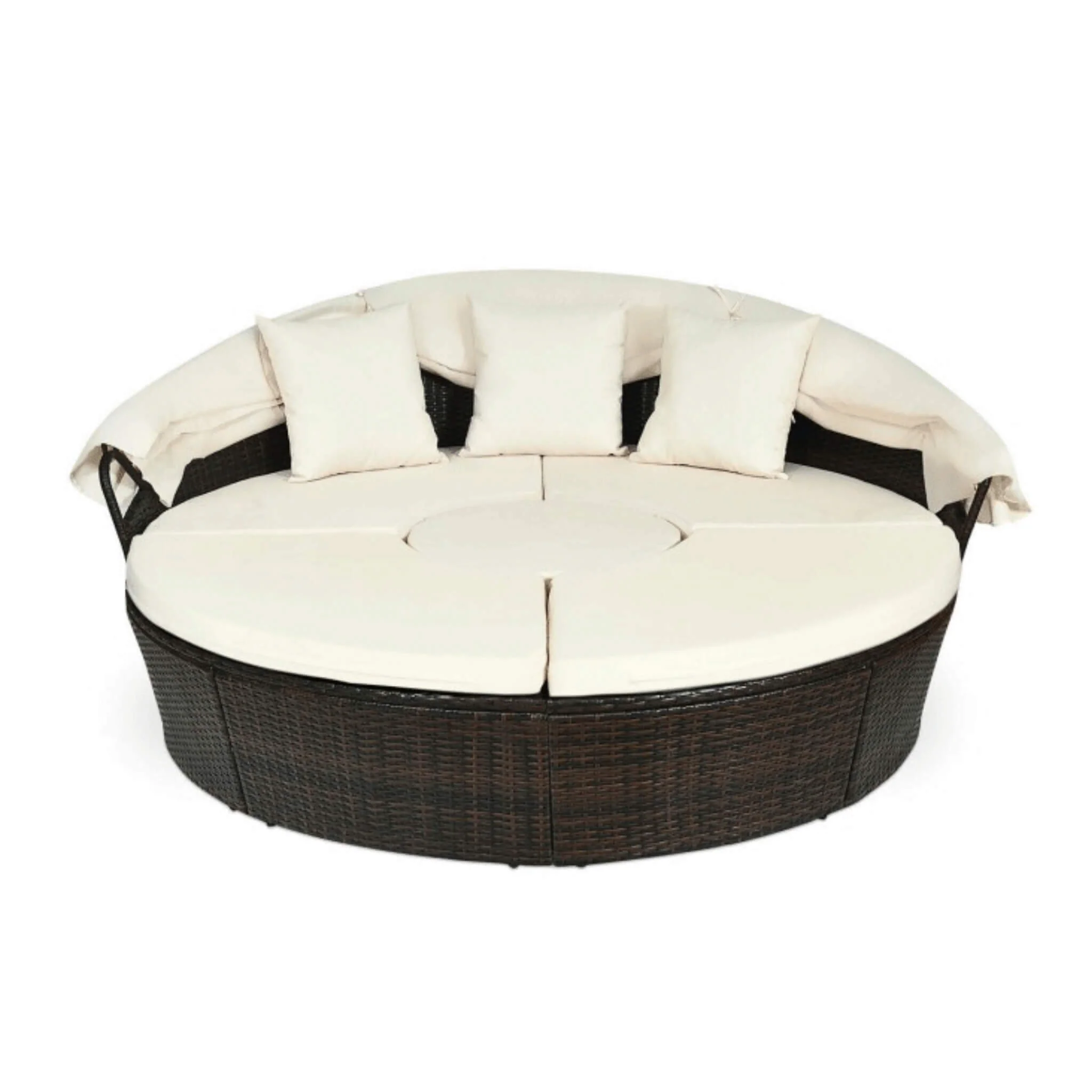 Alora Premium 76-Inch Round Outdoor Patio Rattan Daybed W/ Canopy & Table (SAK96418) - Image 5