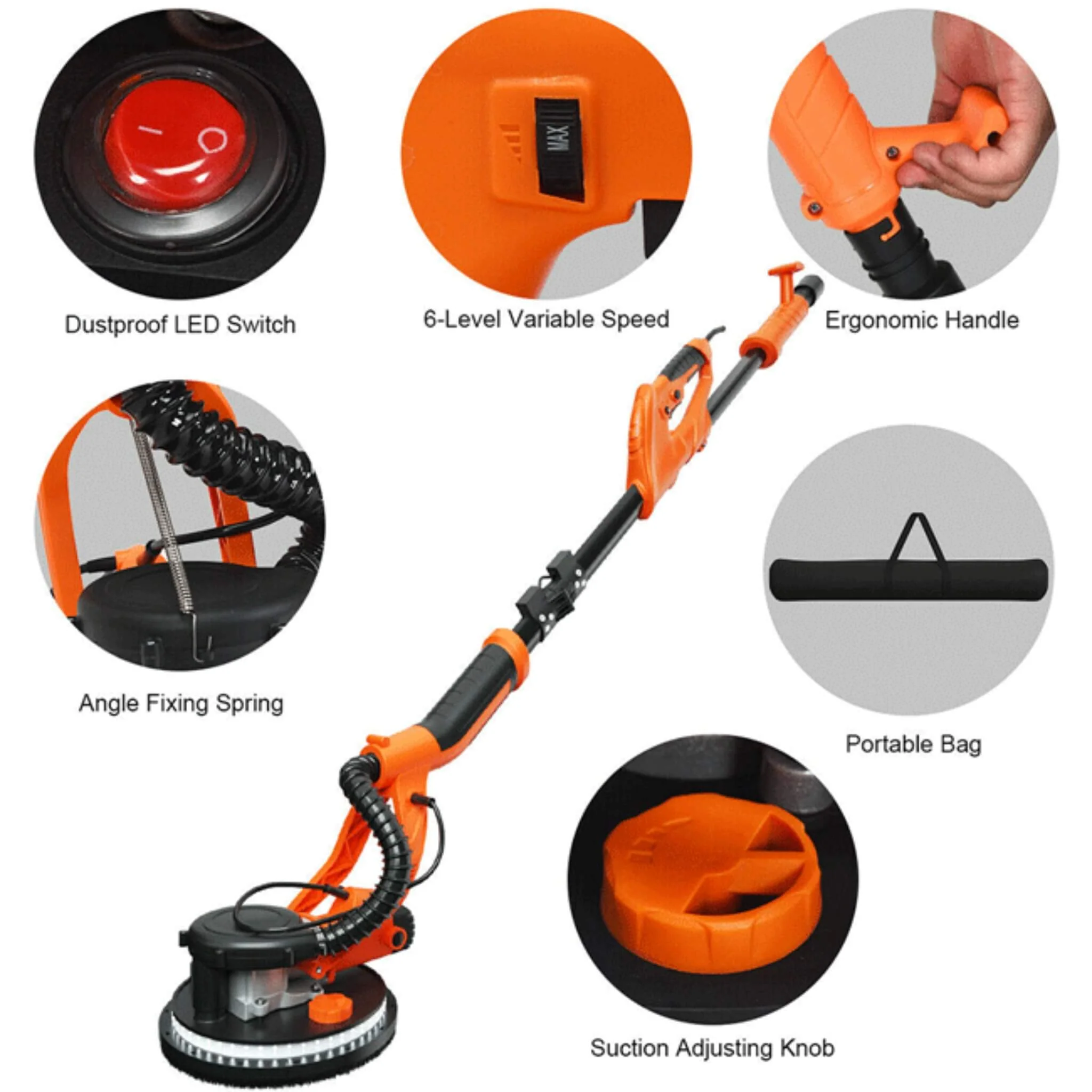 Professional Electric Drywall Ceiling Pole Sander W/ Vacuum, 750W (SAK97855) - Image 6