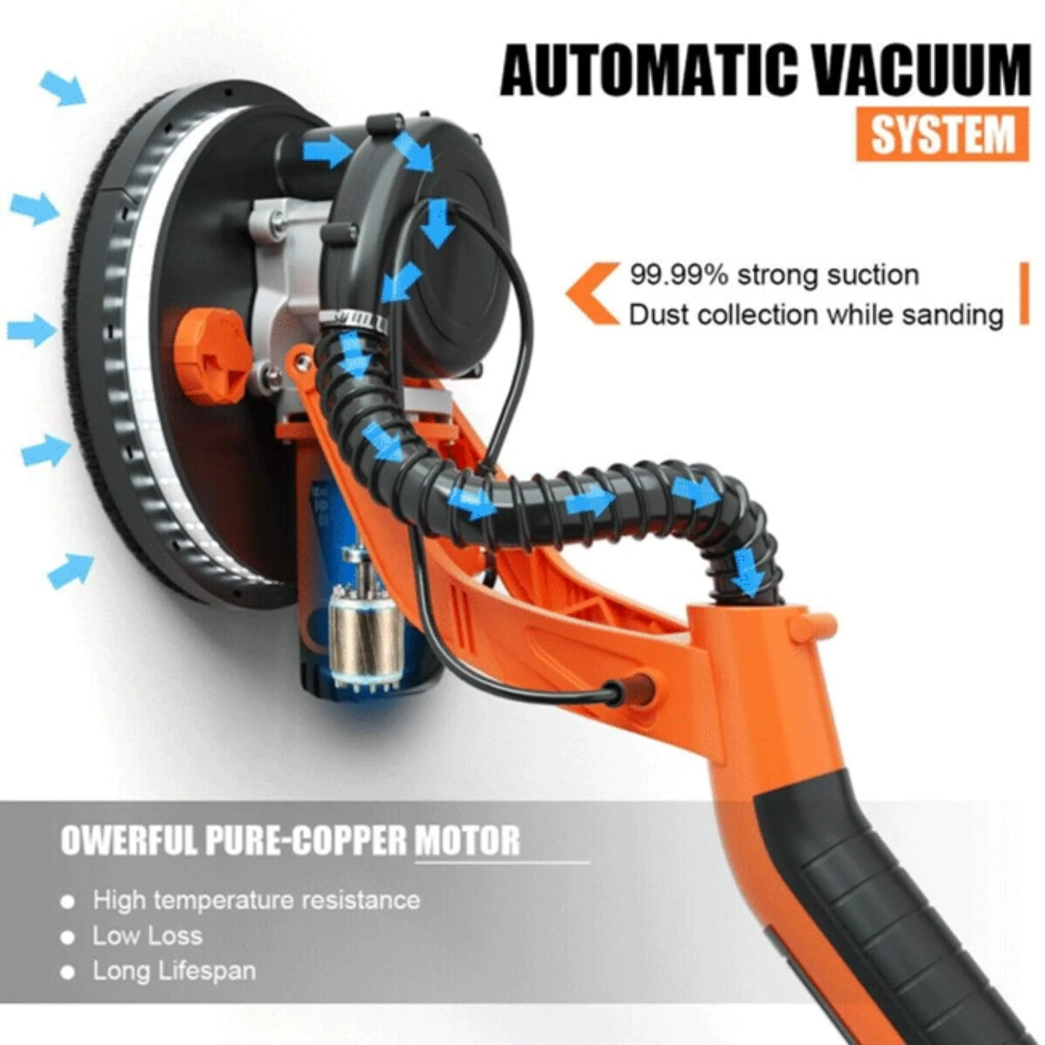 Professional Electric Drywall Ceiling Pole Sander W/ Vacuum, 750W (SAK97855) - Image 9