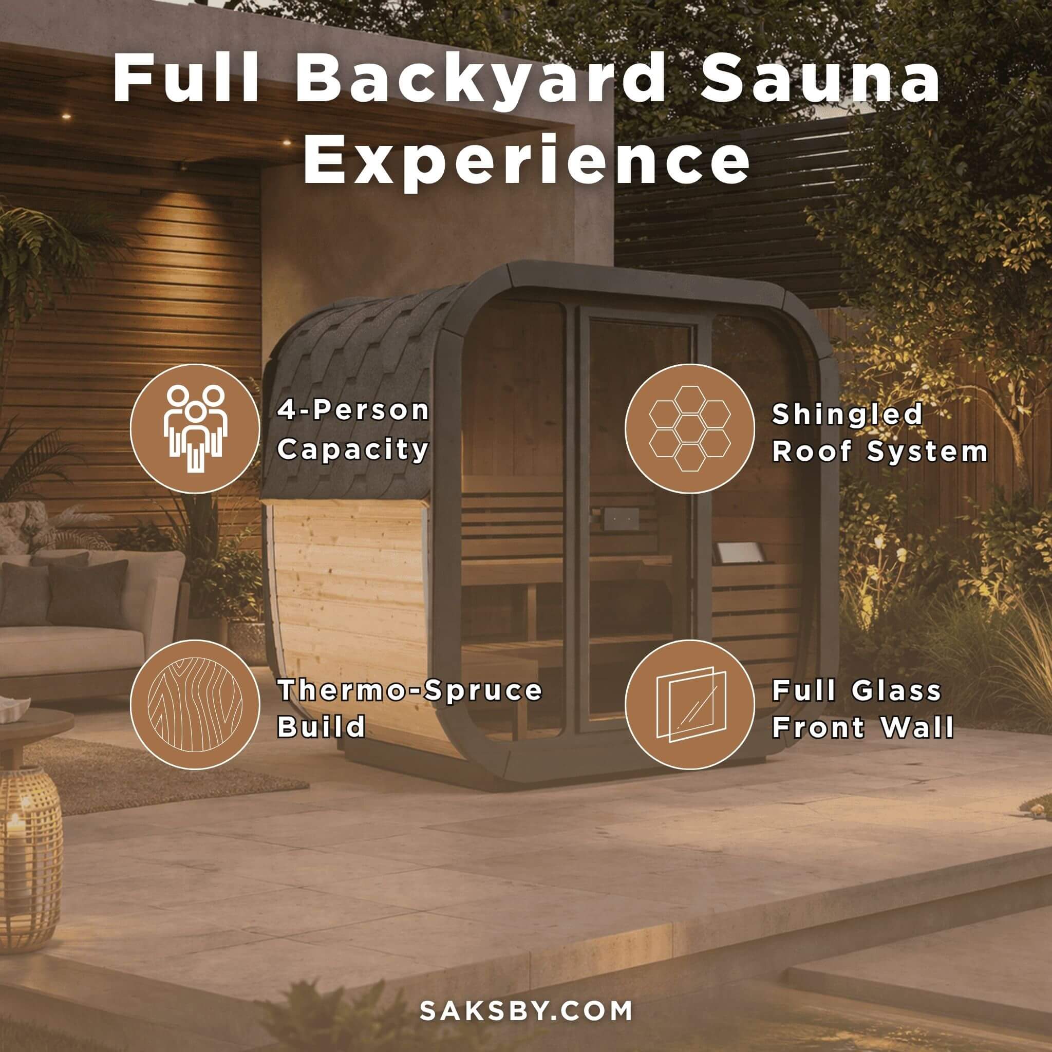 SaunaLife Model CL5G 4-Person Cube-Series Luxury Wooden Outdoor Home Sauna Kit [SL-MODELCL5G] (SAK91835) - Image 3