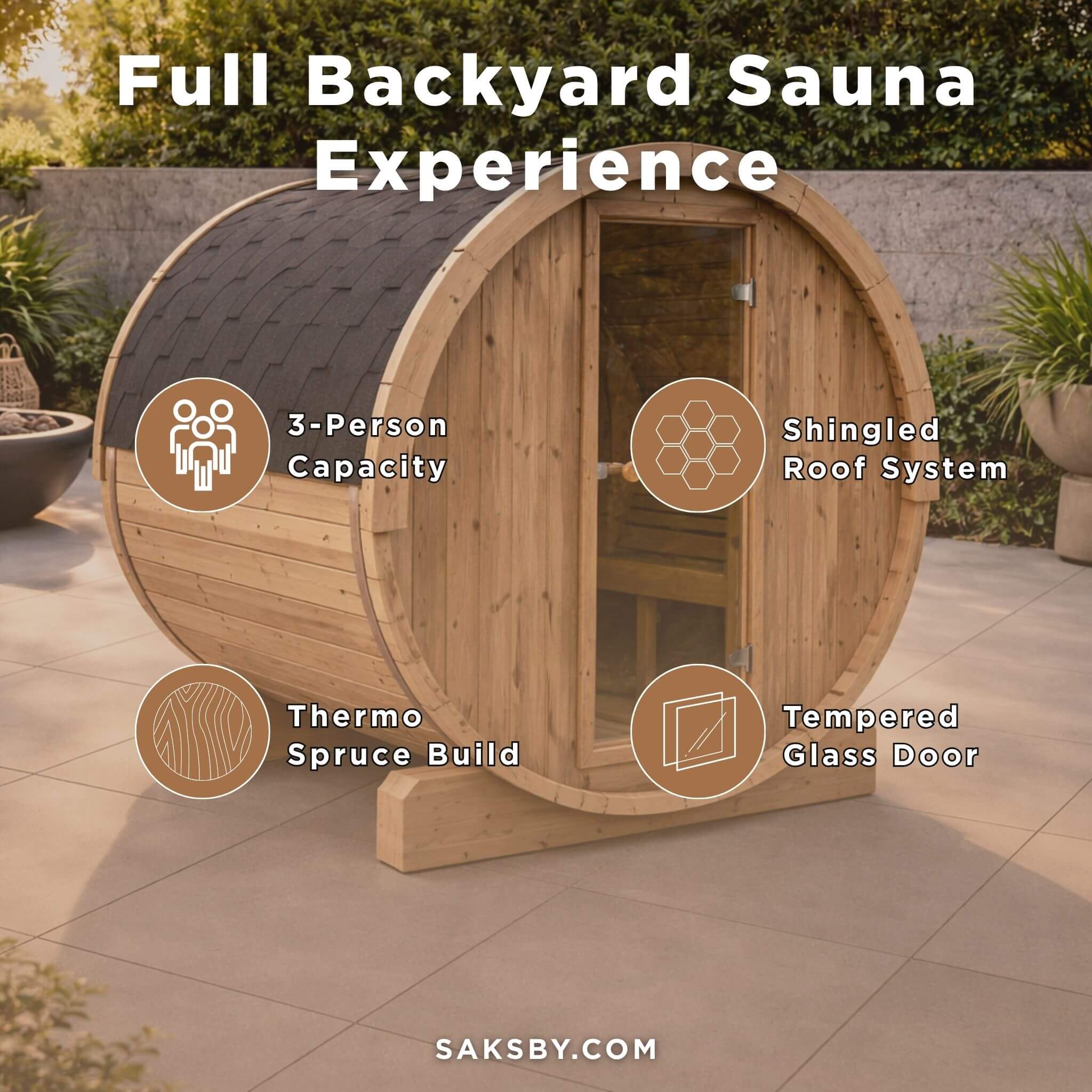 SaunaLife Model E6 Ergo Series 3-Person Thermo-Spruce Backyard Sauna Barrel [SL-MODELE6] (SAK38572) - Image 3
