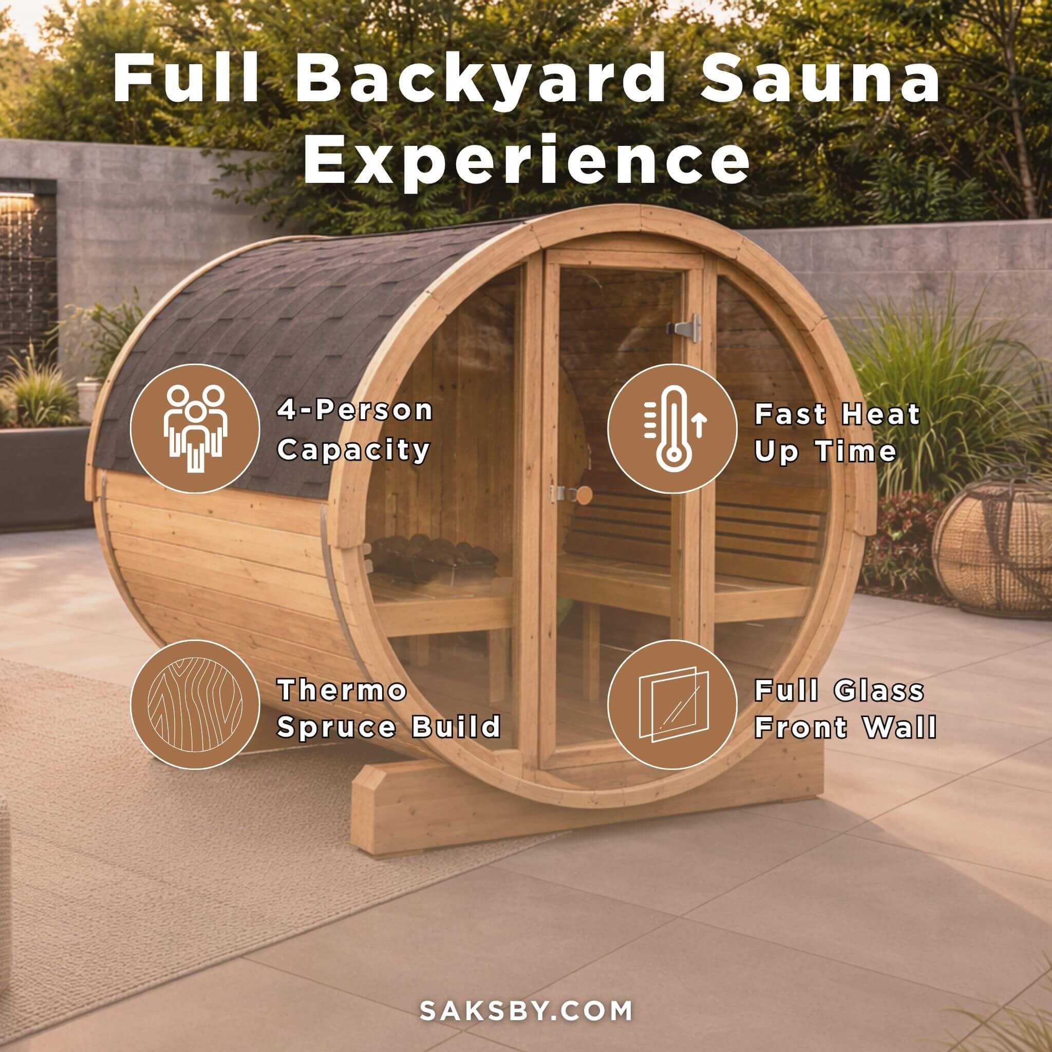 SaunaLife Model E7G Ergo Series 4-Person Outdoor Sauna Barrel With Glass Front [SL-MODELE7G] (SAK81934) - Image 3