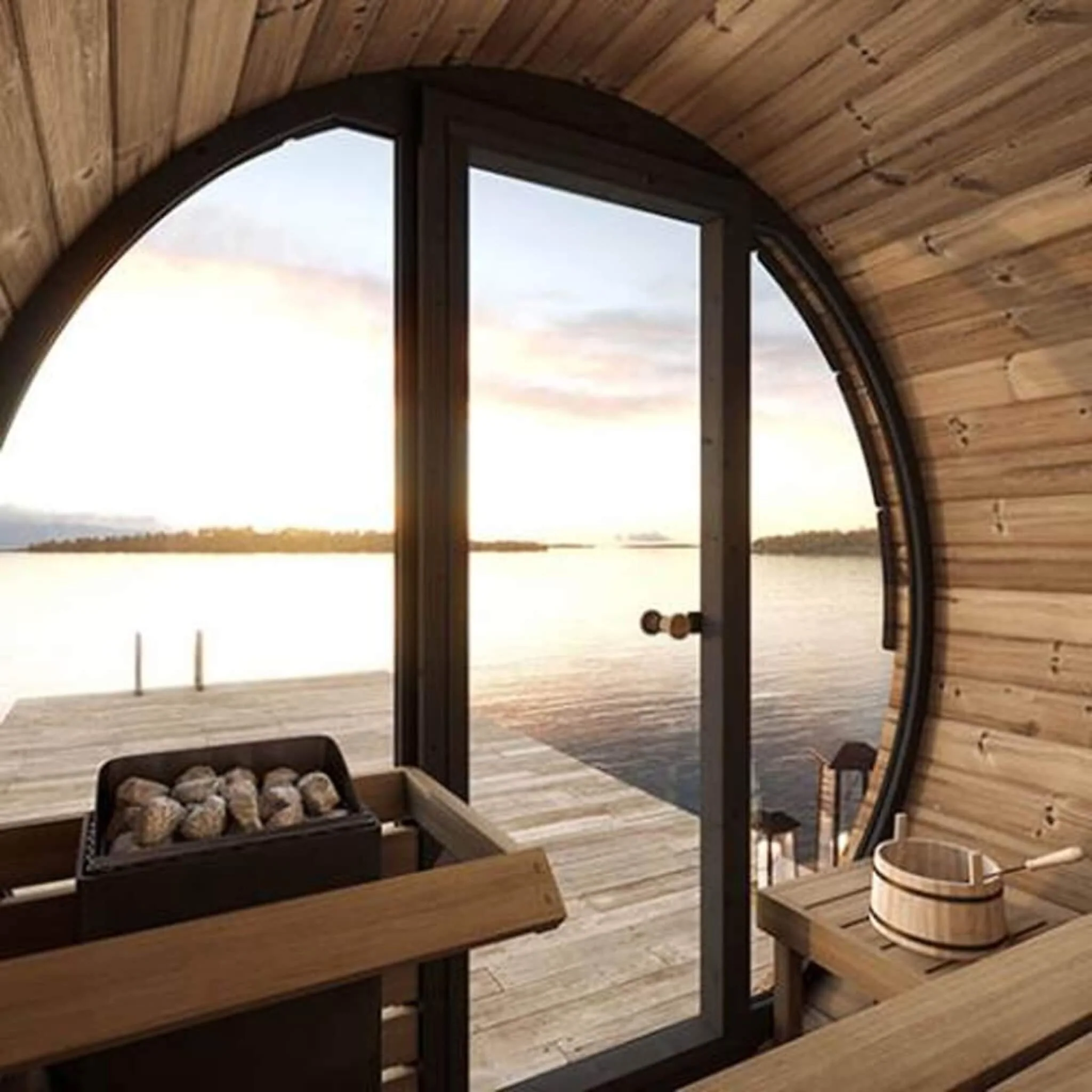 SaunaLife Model EE6G Ergo Series 4-Person Outdoor Sauna Barrel With Tempered Glass Front [SL-MODELEE6G] (SAK39412) - Image 4