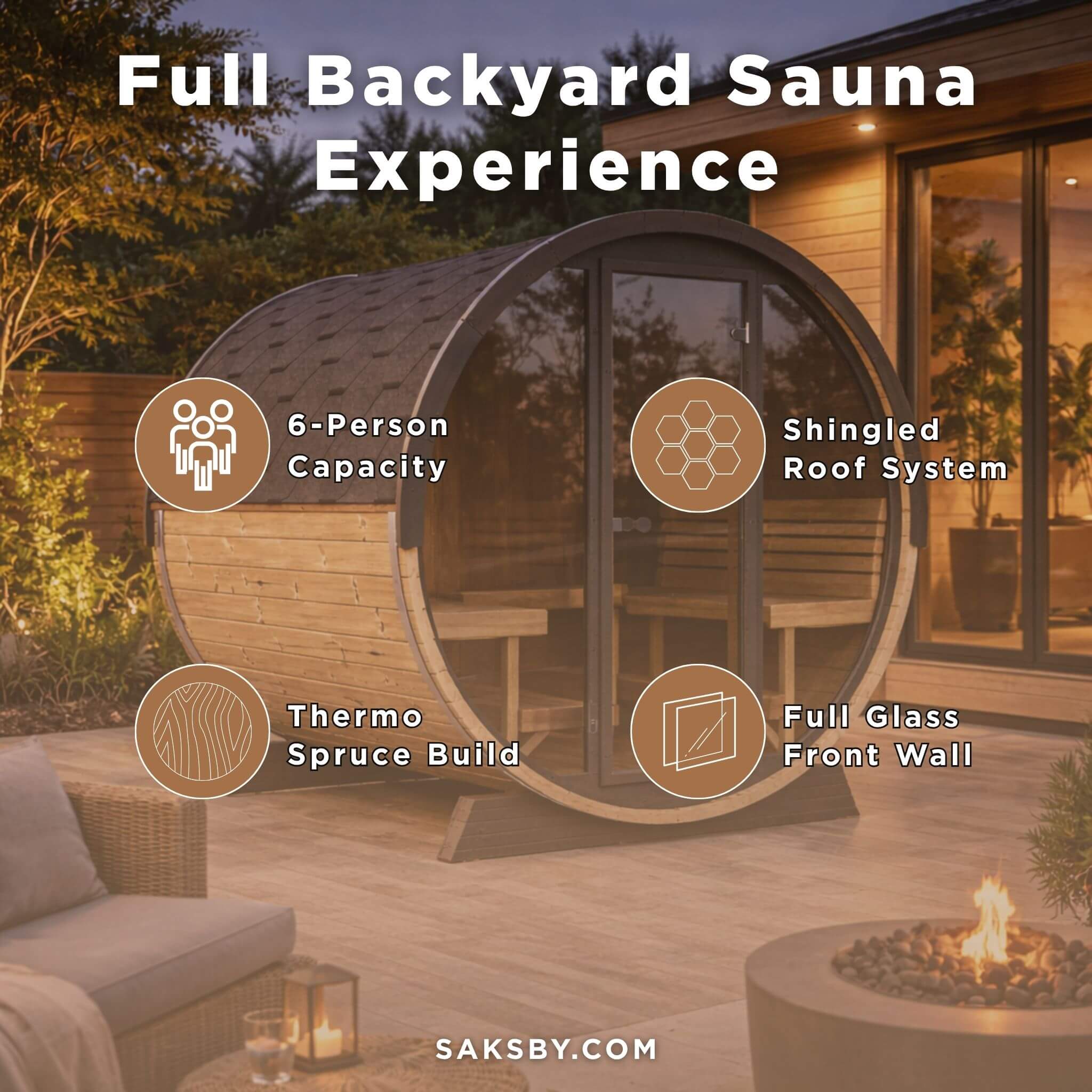 SaunaLife Model EE8G Ergo Series 6-Person Outdoor Sauna Barrel With Tempered Glass Front [SL-MODELEE8G] (SAK95812) - Image 3