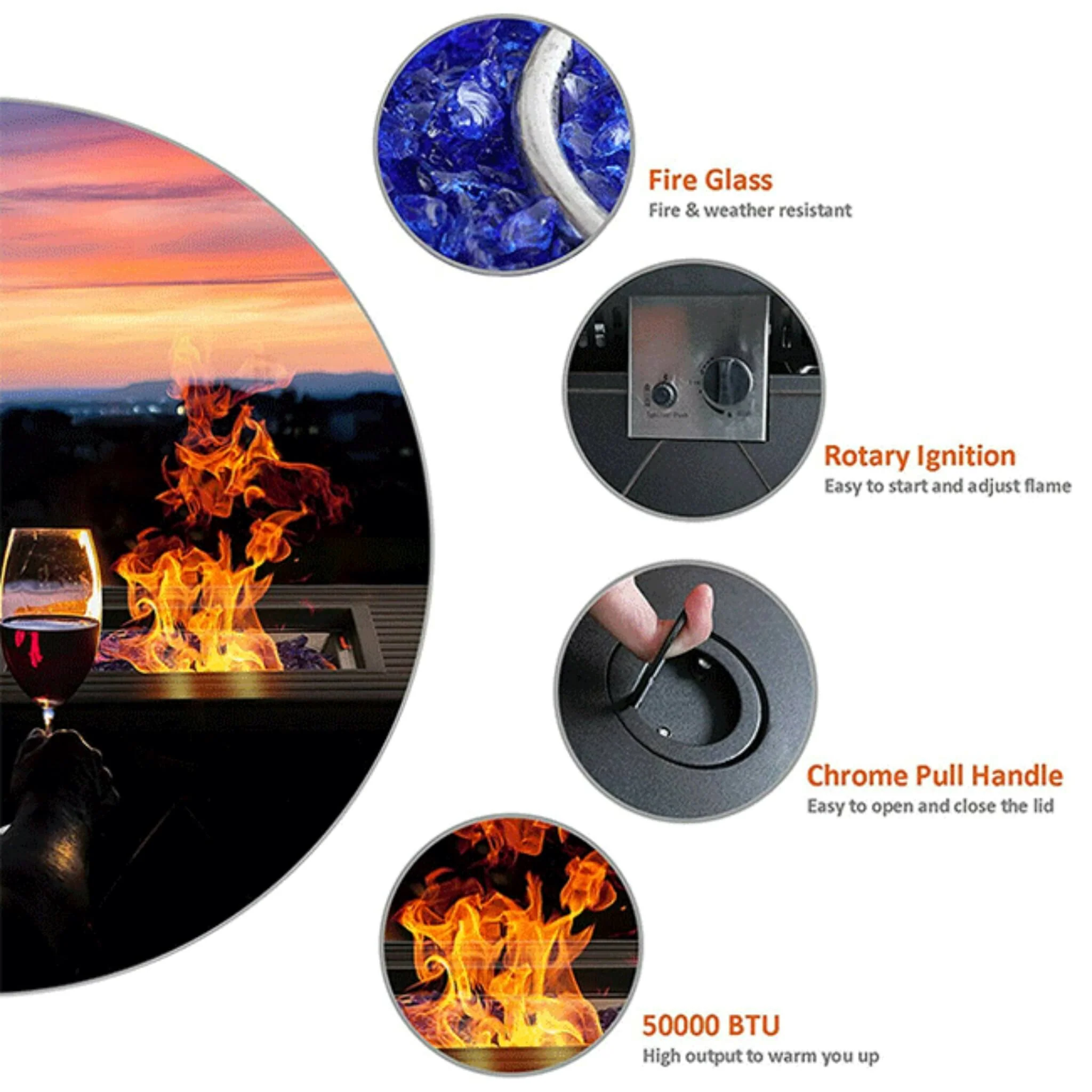 Sophia & William Outdoor Gas Fire Pit Table Set W/ Cushioned Swivel Dining Chairs, 5PCS (SAK63872) - Image 10