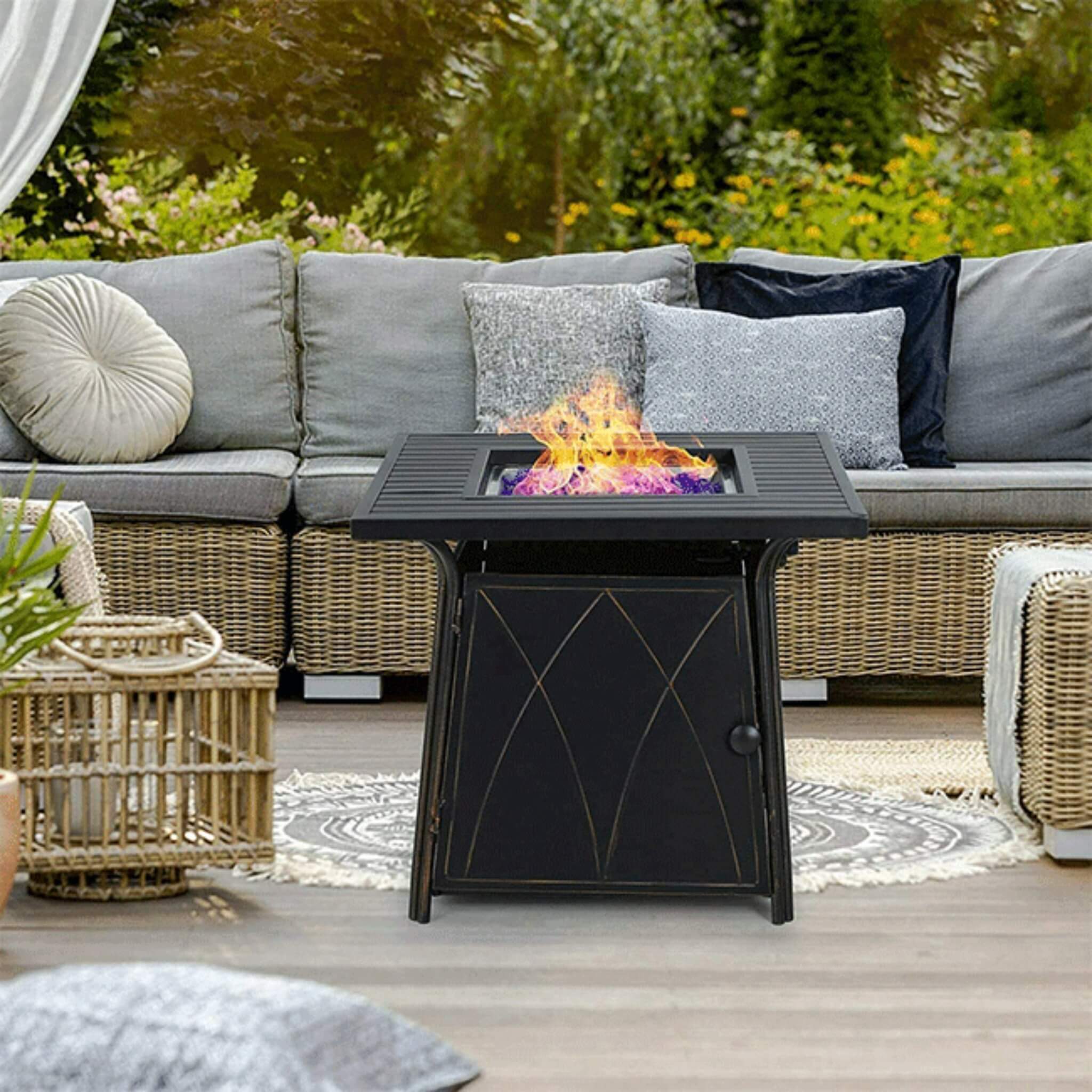 Sophia & William Outdoor Gas Fire Pit Table Set W/ Cushioned Swivel Dining Chairs, 5PCS (SAK63872) - Image 3