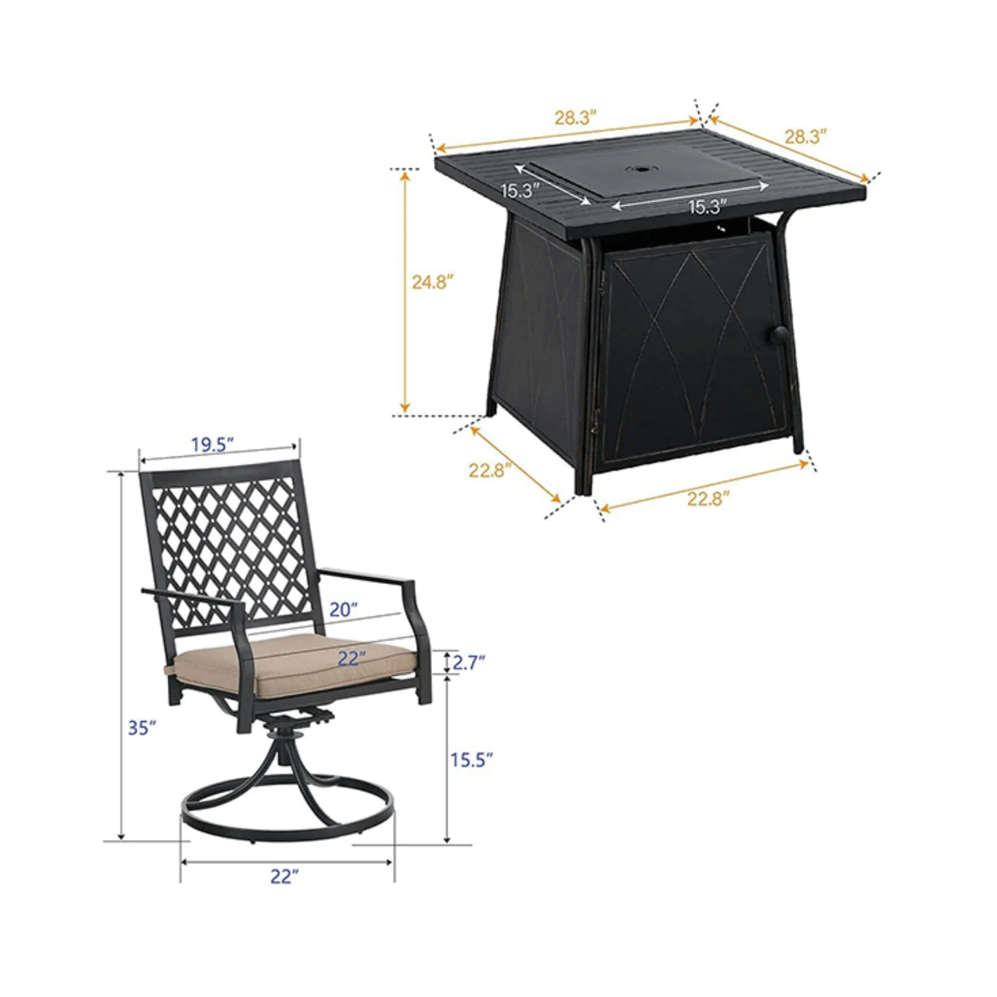 Sophia & William Outdoor Gas Fire Pit Table Set W/ Cushioned Swivel Dining Chairs, 5PCS (SAK63872) - Image 4