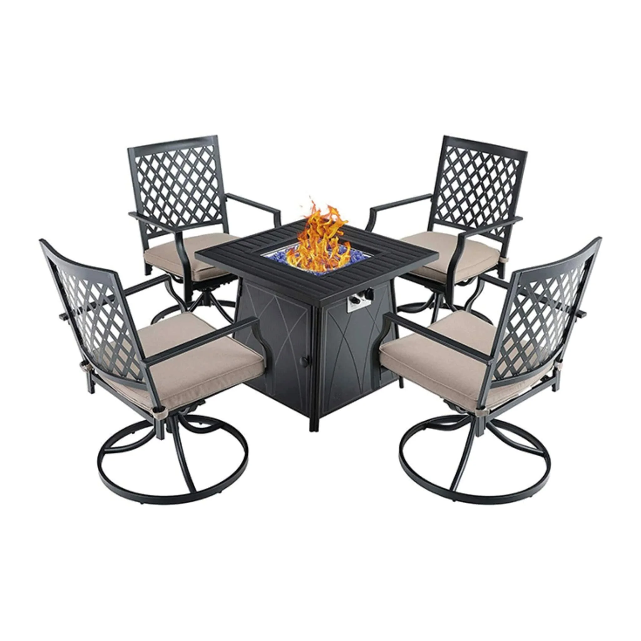 Sophia & William Outdoor Gas Fire Pit Table Set W/ Cushioned Swivel Dining Chairs, 5PCS (SAK63872) - Image 8